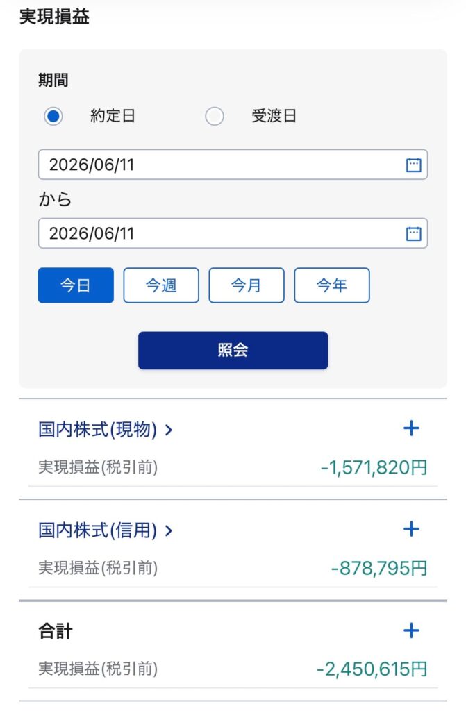 SBI証券の実現損益