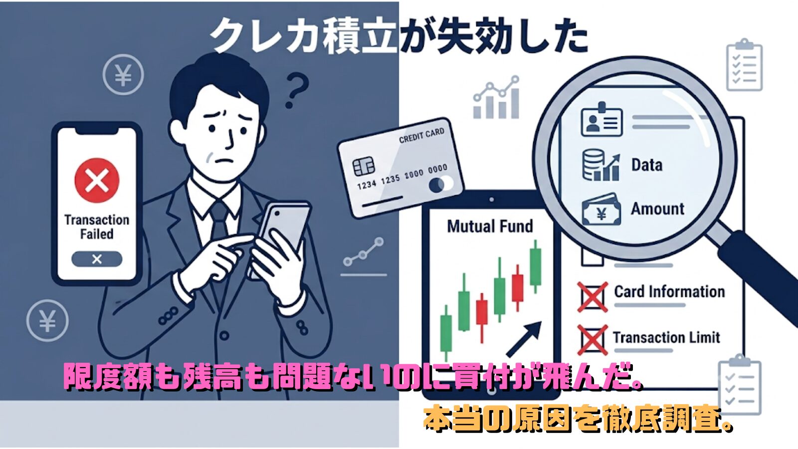 dカードのクレカ積立が失効した原因を一つずつ調査する様子のイメージ