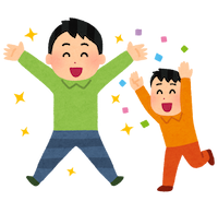 両手を上げて喜んでいる男女