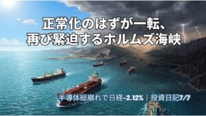 暗雲立ち込めるホルムズ海峡を渡る船