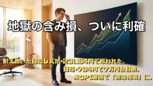 上昇する株価チャートを安堵の表情で見つめる若い男性投資家