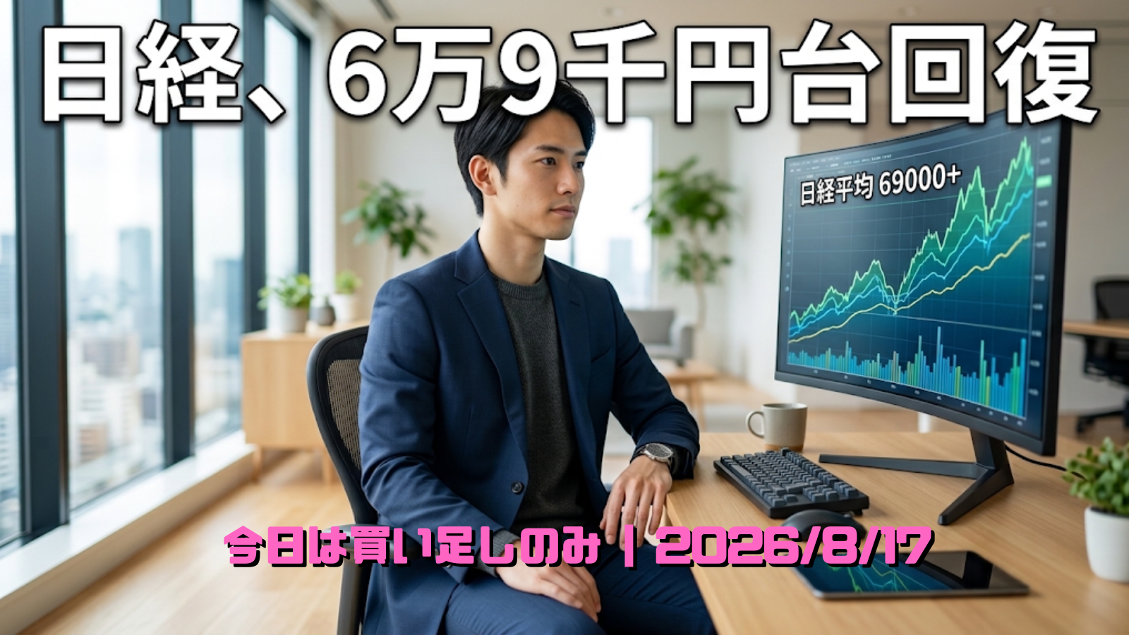 上昇するチャートを見つめる若い男性投資家のイラスト