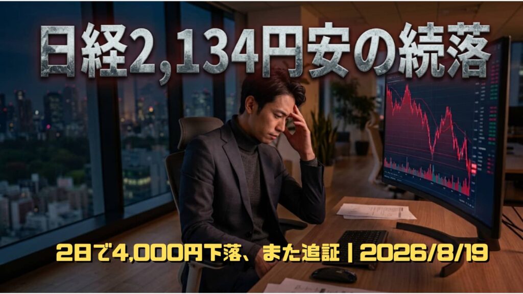急落するチャートを前に頭を抱える男性投資家のイラスト