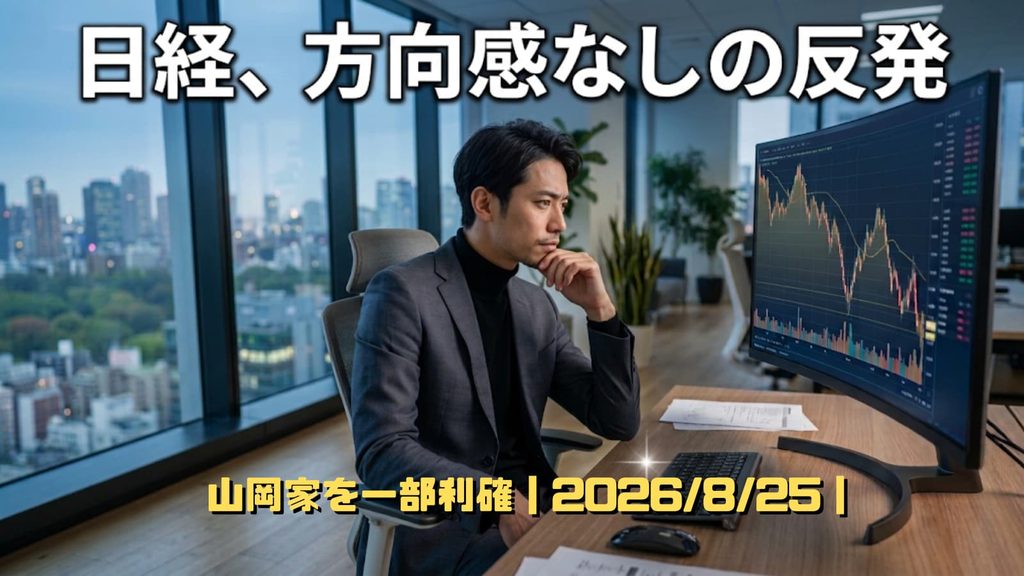方向感の定まらないチャートを見つめて考え込む男性投資家のイラスト
