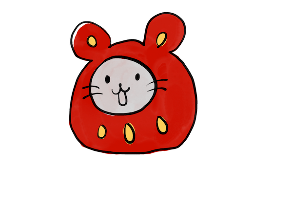 だるまを被ったネズミのイラスト