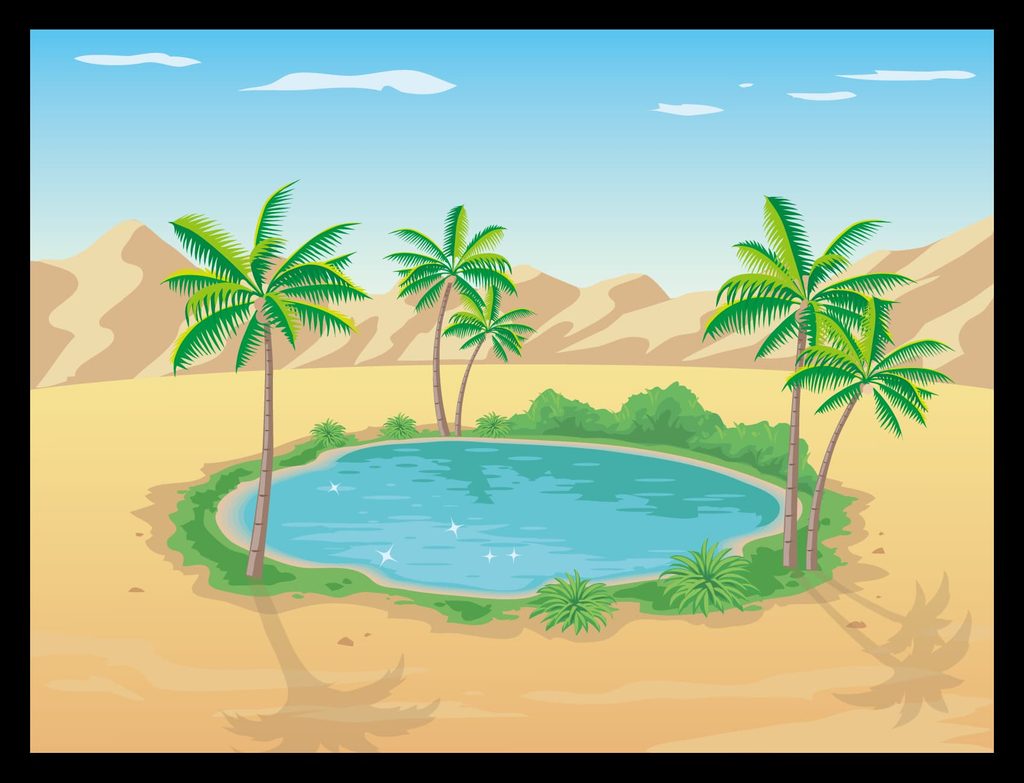 砂漠の中のオアシスのイラスト