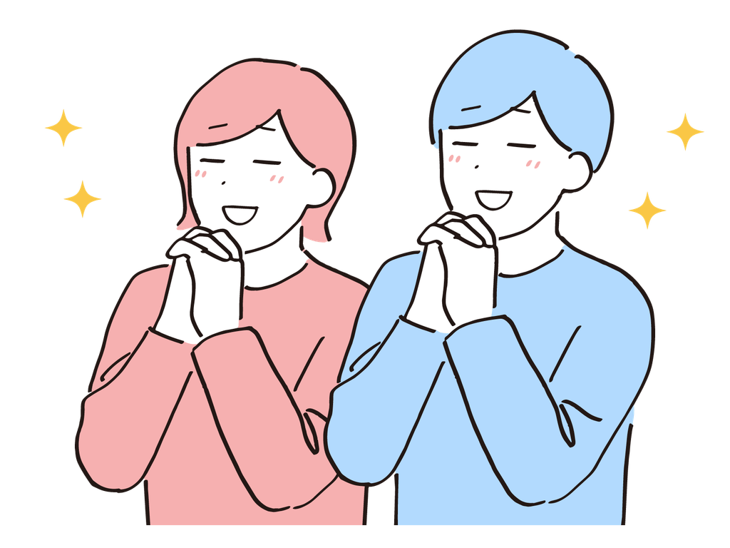 お祈りしている男女のイラスト