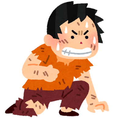 ズタボロになっても耐えている男性のイラスト