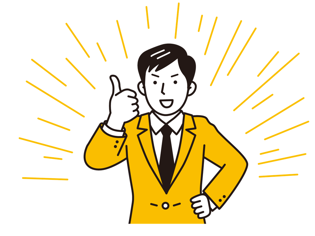 勝利を収めて親指を立てている男性のイラスト
