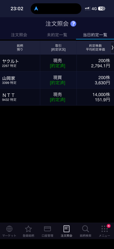 SBI証券の約定履歴